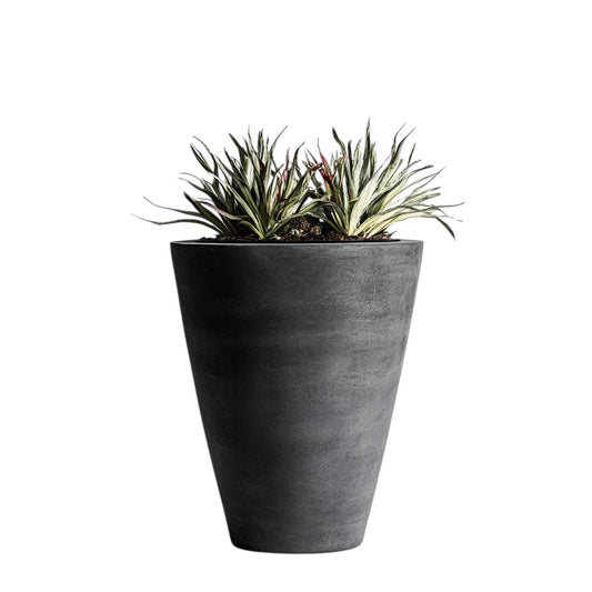 Kavio 15-Inch Large Floor Planter - Lightweight Fiber Concrete Texture - Modern Tapered Pot for Large Trees & Fiddle Leaf Fig - Charcoal Grey