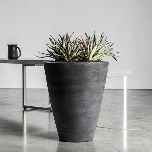 Kavio 15-Inch Large Floor Planter - Lightweight Fiber Concrete Texture - Modern Tapered Pot for Large Trees & Fiddle Leaf Fig - Charcoal Grey
